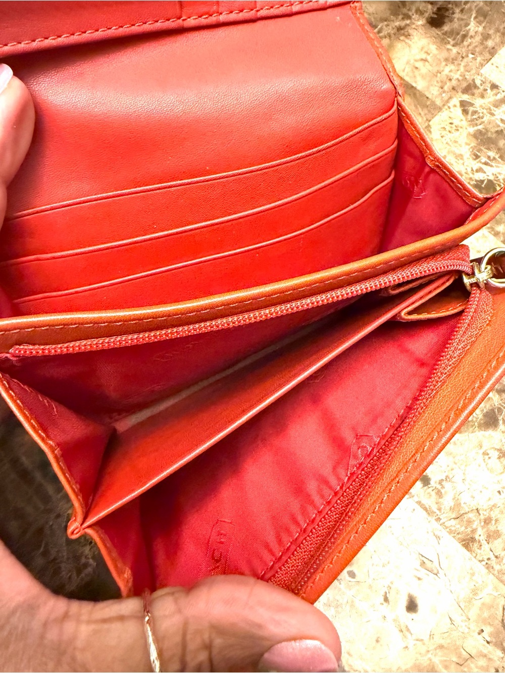 Coach Signature Canvas Bifold Wallet in Brown and Orange/Red - Picture 12 of 17